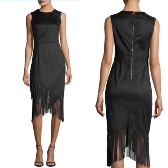 Rachel Rachel Roy black dress with fringe solid black asymmetric 33112 - Picture 1 of 12